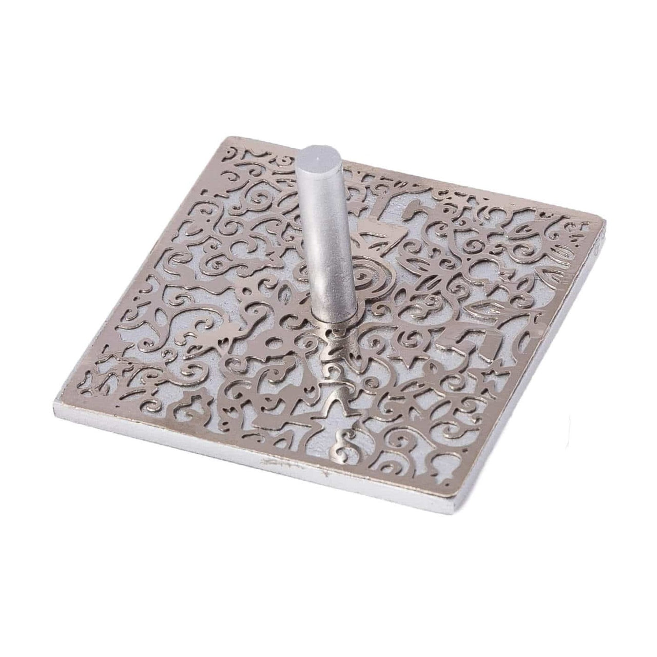 Yair Emanuel - Anodized Aluminum Flat Dreidel with Metal Cutouts by Yair Emanuel - Silver - ModernTribe