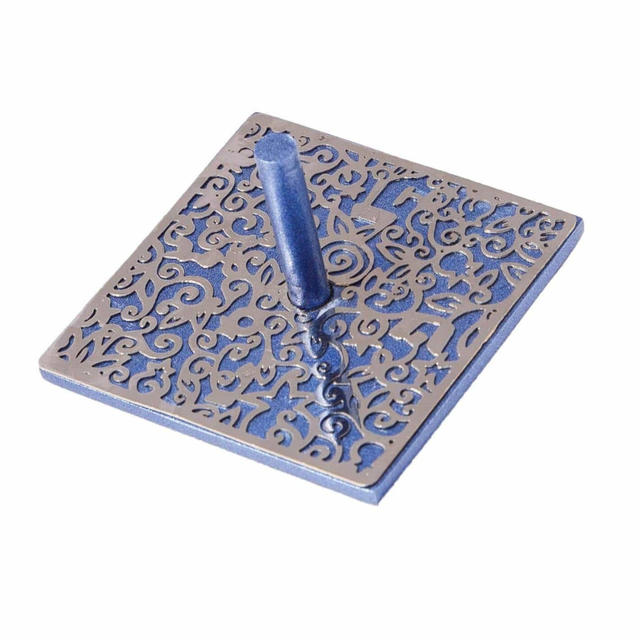 Yair Emanuel - Anodized Aluminum Flat Dreidel with Metal Cutouts by Yair Emanuel - Blue - ModernTribe