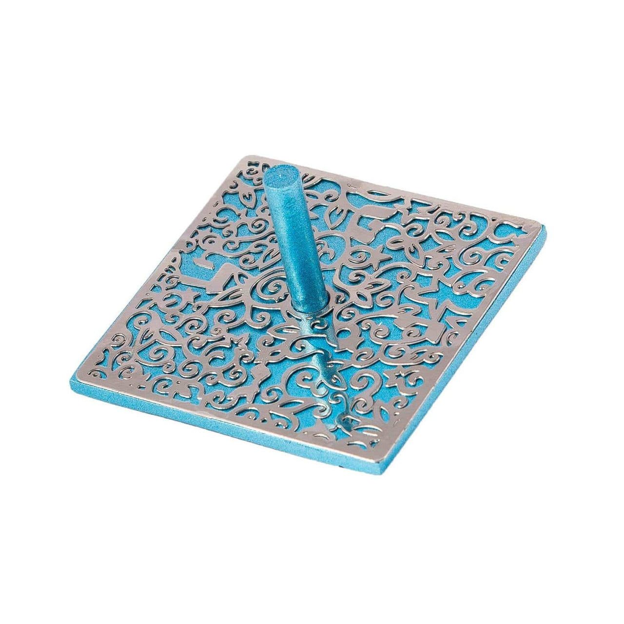 Yair Emanuel - Anodized Aluminum Flat Dreidel with Metal Cutouts by Yair Emanuel - Turquoise - ModernTribe