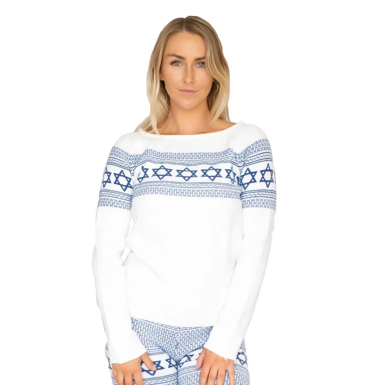 Knitty Kitty - Star of David White and Blue Sweater - ModernTribe