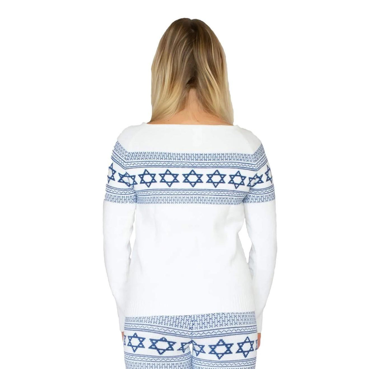 Knitty Kitty - Star of David White and Blue Sweater - ModernTribe