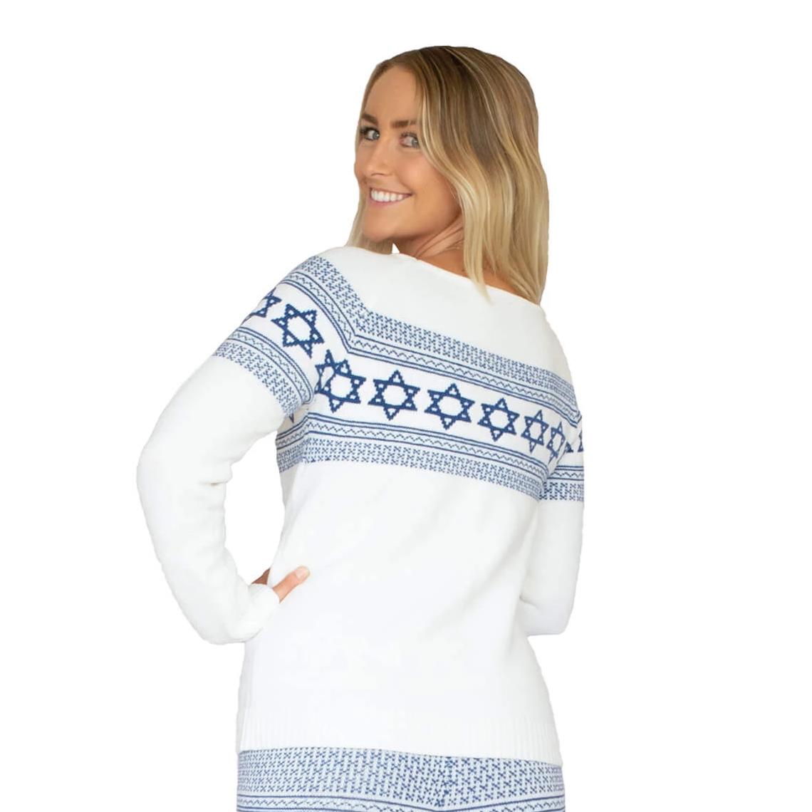 Knitty Kitty - Star of David White and Blue Sweater - ModernTribe