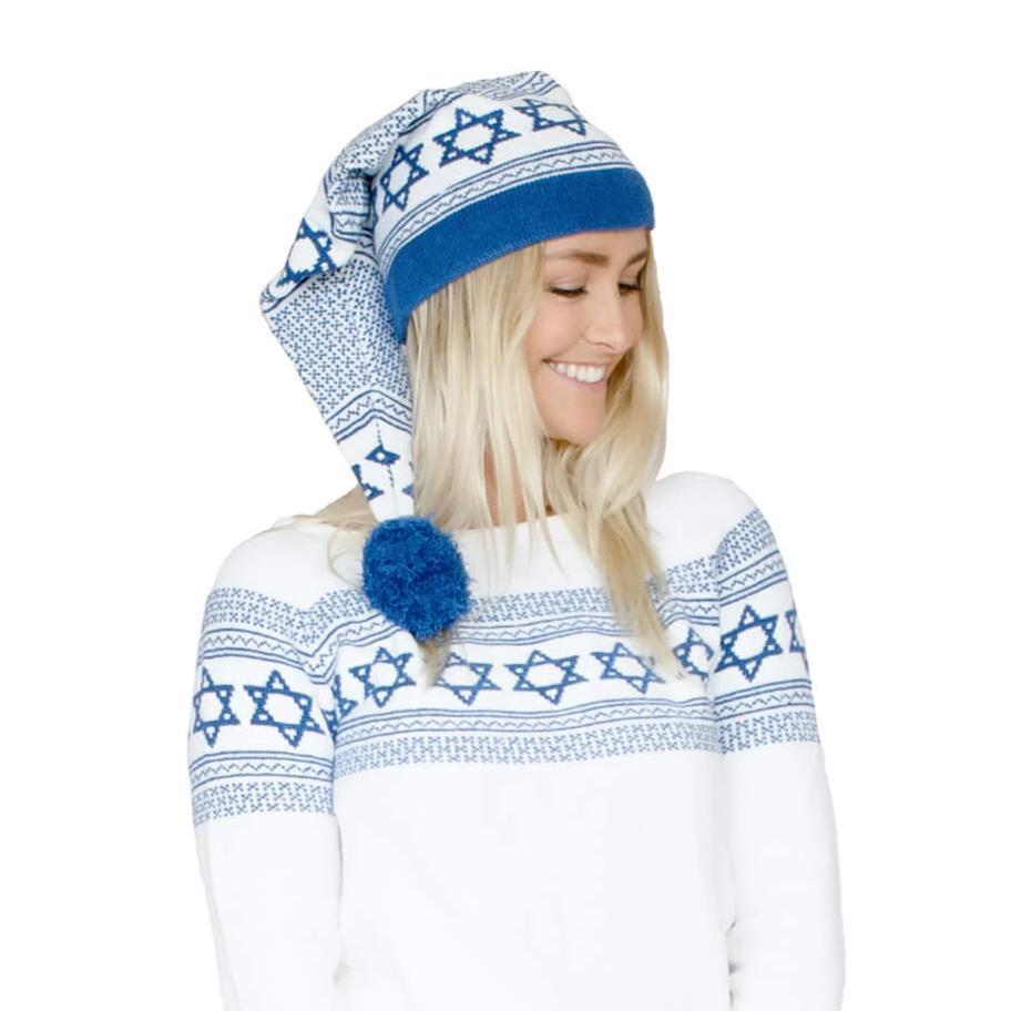 Knitty Kitty - Star of David White and Royal Blue Hat - ModernTribe