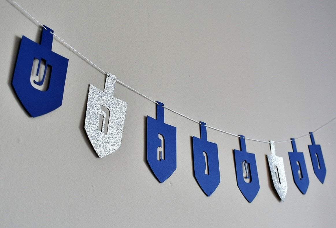 The KitCut - Blue and Silver Glitter Dreidel Garland - ModernTribe