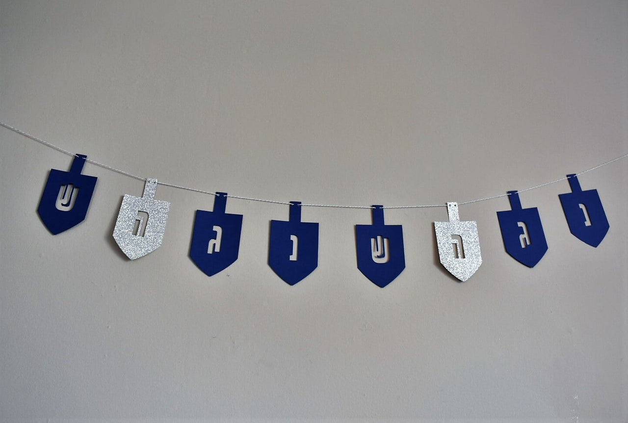 The KitCut - Blue and Silver Glitter Dreidel Garland - ModernTribe