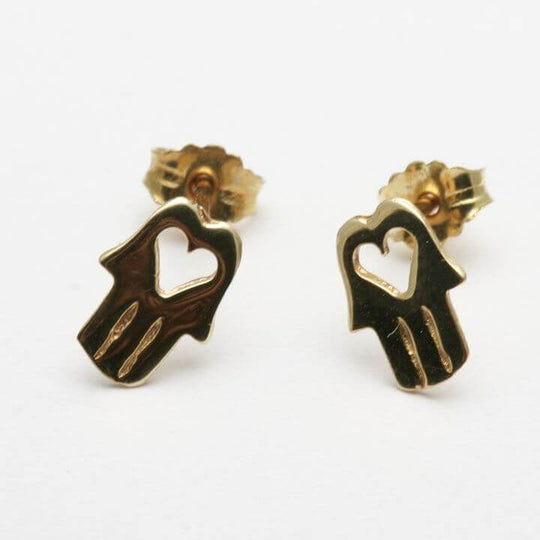 14k Gold Hamsa Heart Earrings