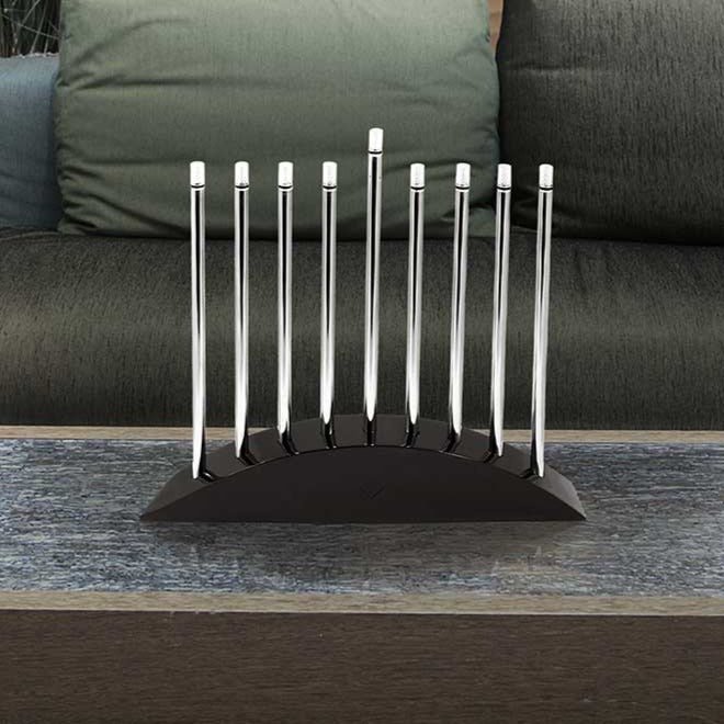 Aviv Judaica - Large LED Electric Menorah - New Classic Black & Silver Arch Style - ModernTribe