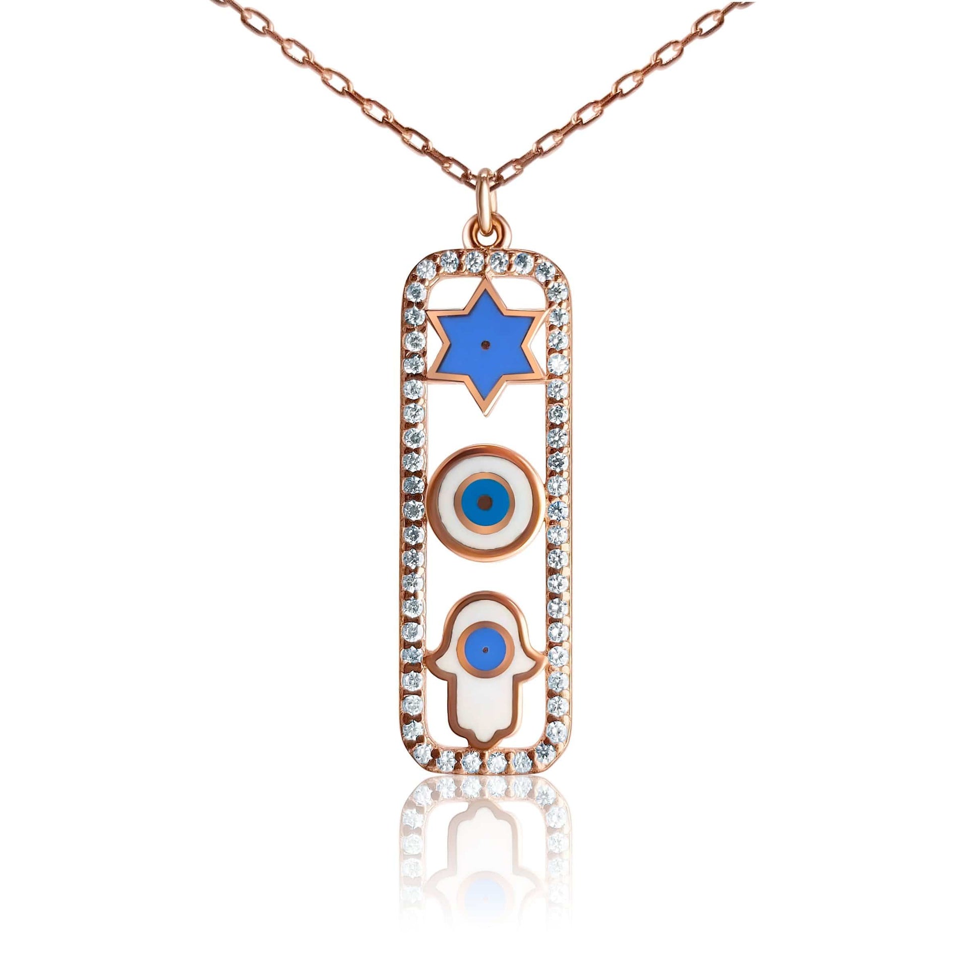 Alef Bet Necklaces Rose Gold Trifecta Amulet Necklace - Sterling Silver or Rose Gold