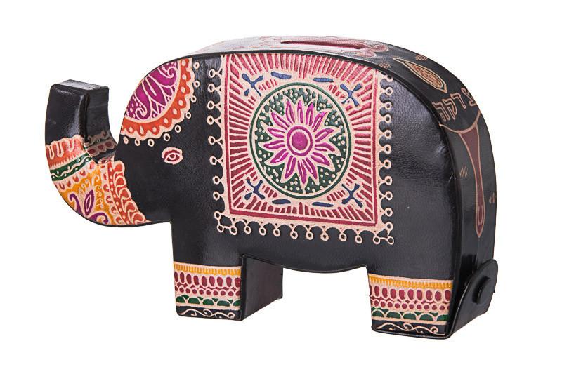 Copa Judaica - Tooled Leather Tzedakah Box - Elephant - ModernTribe