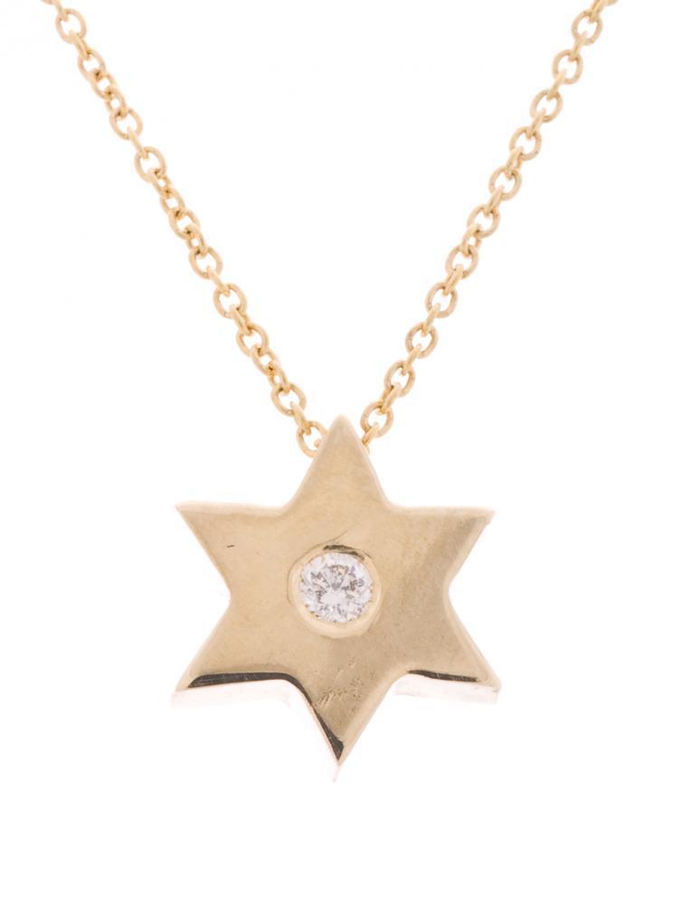 Alef Bet - Gold Star Necklace with Single Diamond - ModernTribe