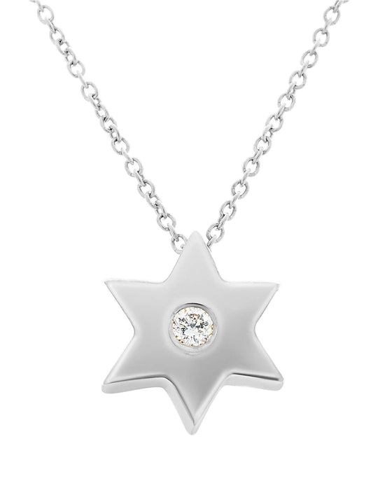 Center Diamond Star of David Necklace - 14k Yellow or White Gold