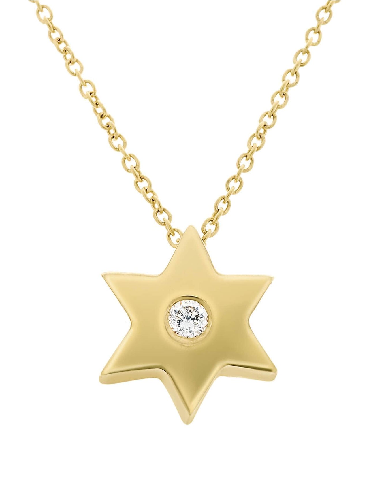 Alef Bet - Center Diamond Star of David Necklace - 14k Yellow or White Gold - ModernTribe