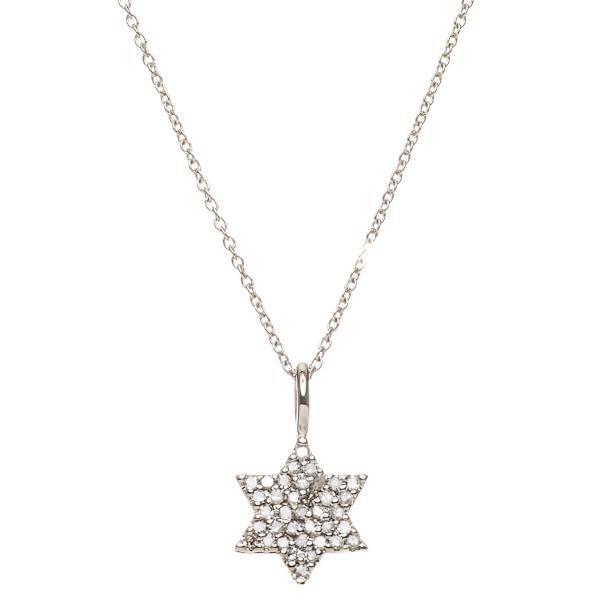 Alef Bet Necklaces White Gold Pave Diamond Star of David Necklace - White Gold