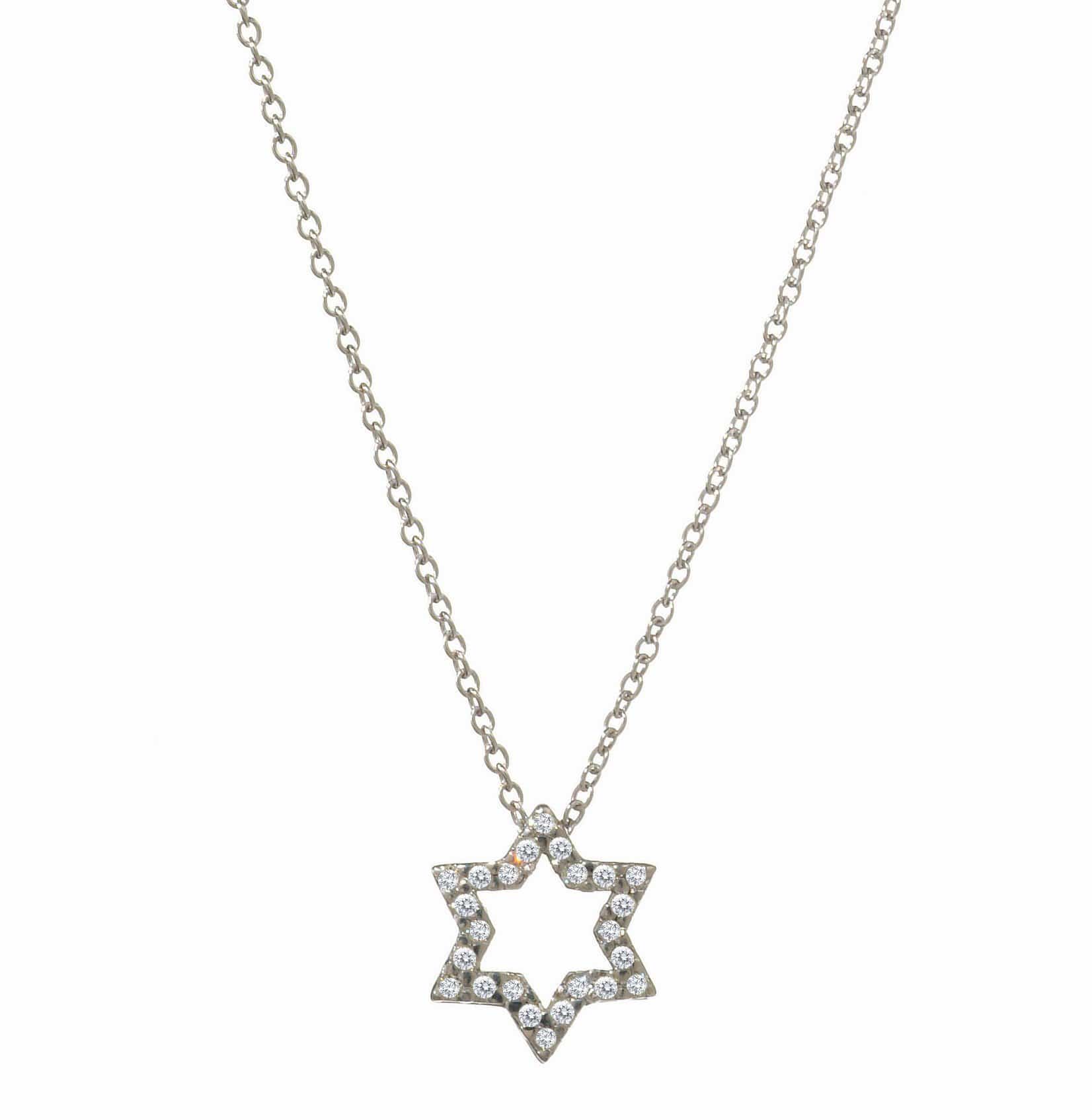 Alef Bet Necklaces Gold / 16" Diamond Pave Star Necklace in 14k Yellow Gold or White Gold