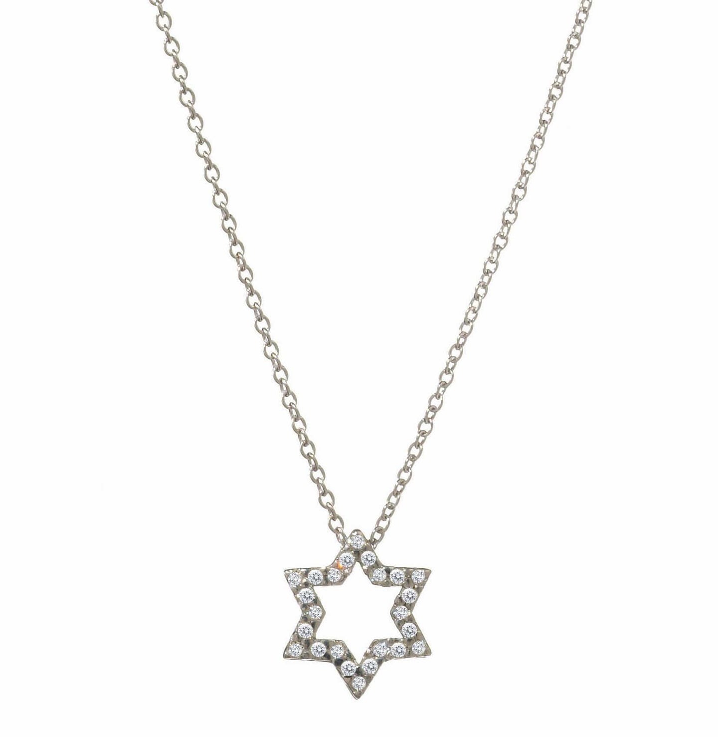Alef Bet Necklaces Gold / 16" Diamond Pave Star Necklace in 14k Yellow Gold or White Gold