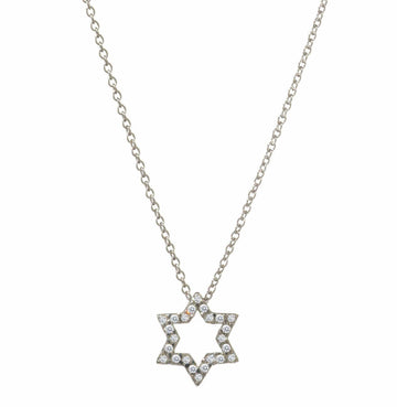 Alef Bet Necklaces Gold / 16" Diamond Pave Star Necklace in 14k Yellow Gold or White Gold