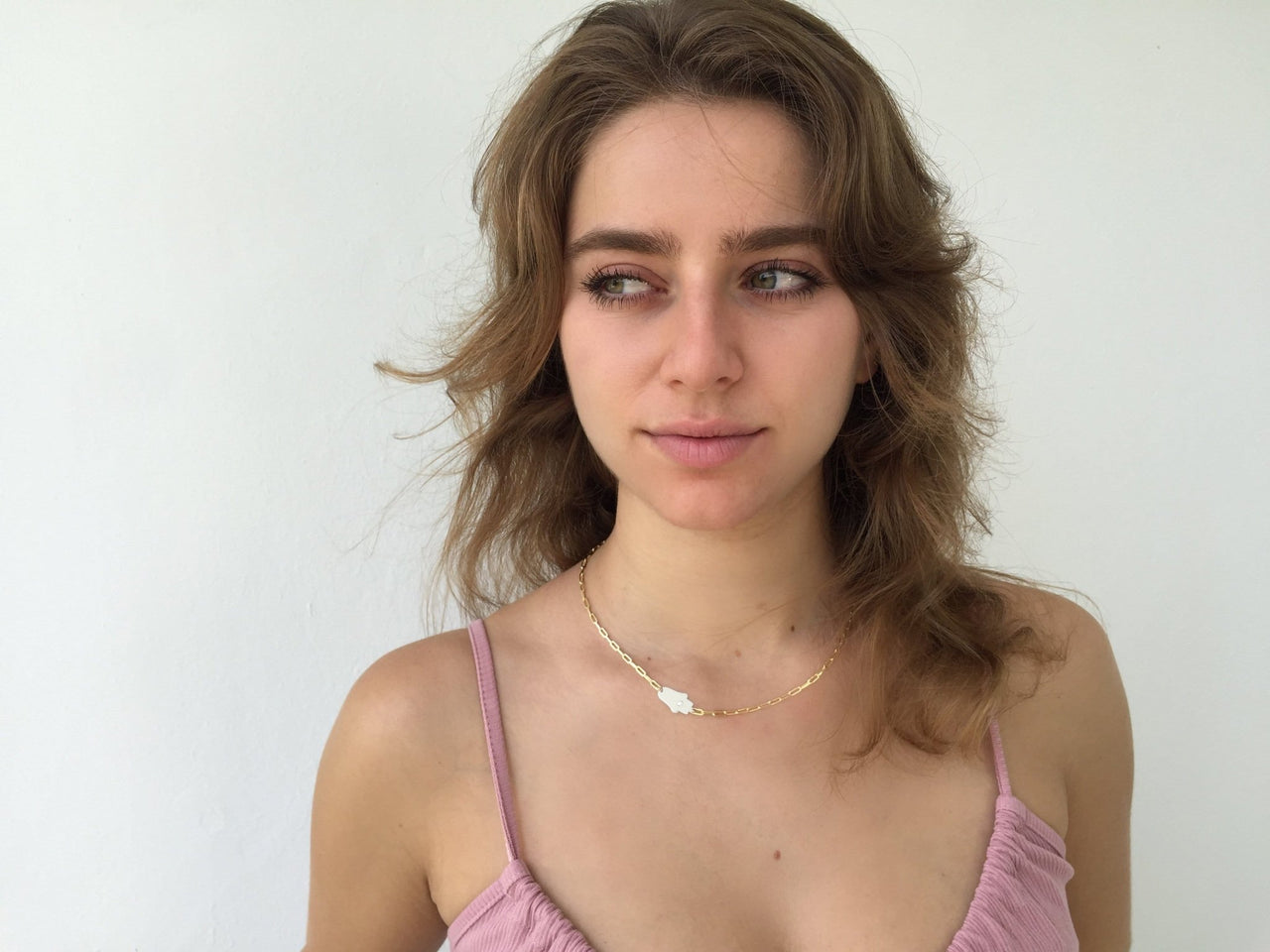 Miriam Merenfeld Jewelry - Dani Hamsa Diamond Paperclip Necklace - (Sterling Silver, Gold - Plated, or Two - Tone) - ModernTribe