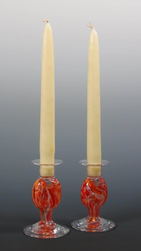 Wedding Smash Glass Shabbat Candlesticks by Rosetree Glass Studio
