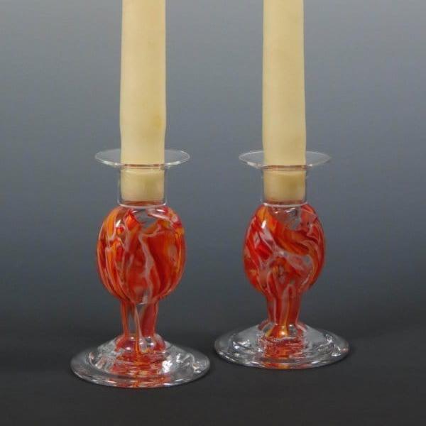 Smash Glass Short Shabbat Candlesticks by Rosetree Glass Studio
