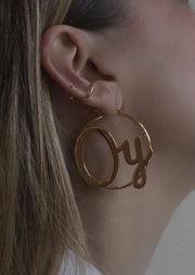 Unkosher Market Earrings Gold Oy Vey Hoop Earrings
