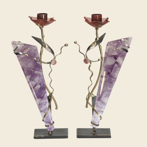 Gary Rosenthal - Metal and Glass Purple Shabbat Candlesticks by Gary Rosenthal - ModernTribe