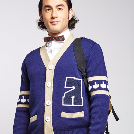 Gimmelman Men Varsity Hanukkah Sweater with Authentic Chenille Letter