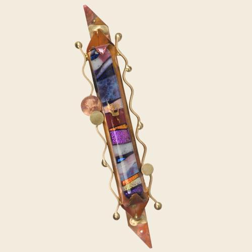 Gary Rosenthal Mezuzah Brass Narrow Pointed Copper Mezuzah with Glass by Gary Rosenthal