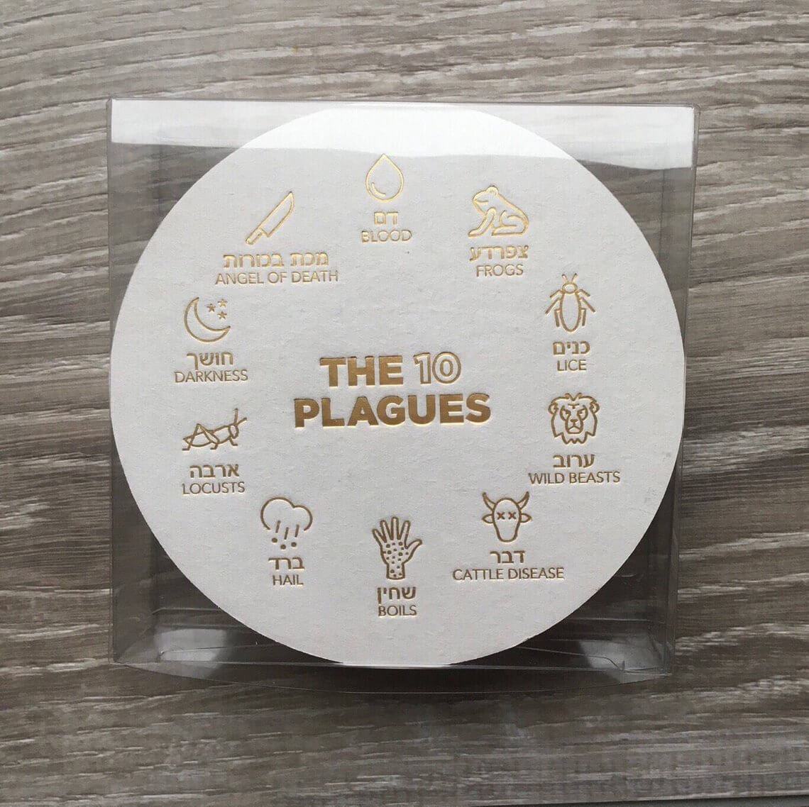 Matanote Stationery - Gold 10 Plagues Passover Coasters, Set of 18 - ModernTribe