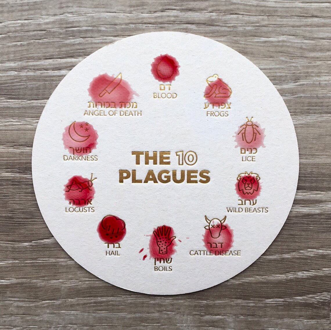 Matanote Stationery - Gold 10 Plagues Passover Coasters, Set of 18 - ModernTribe