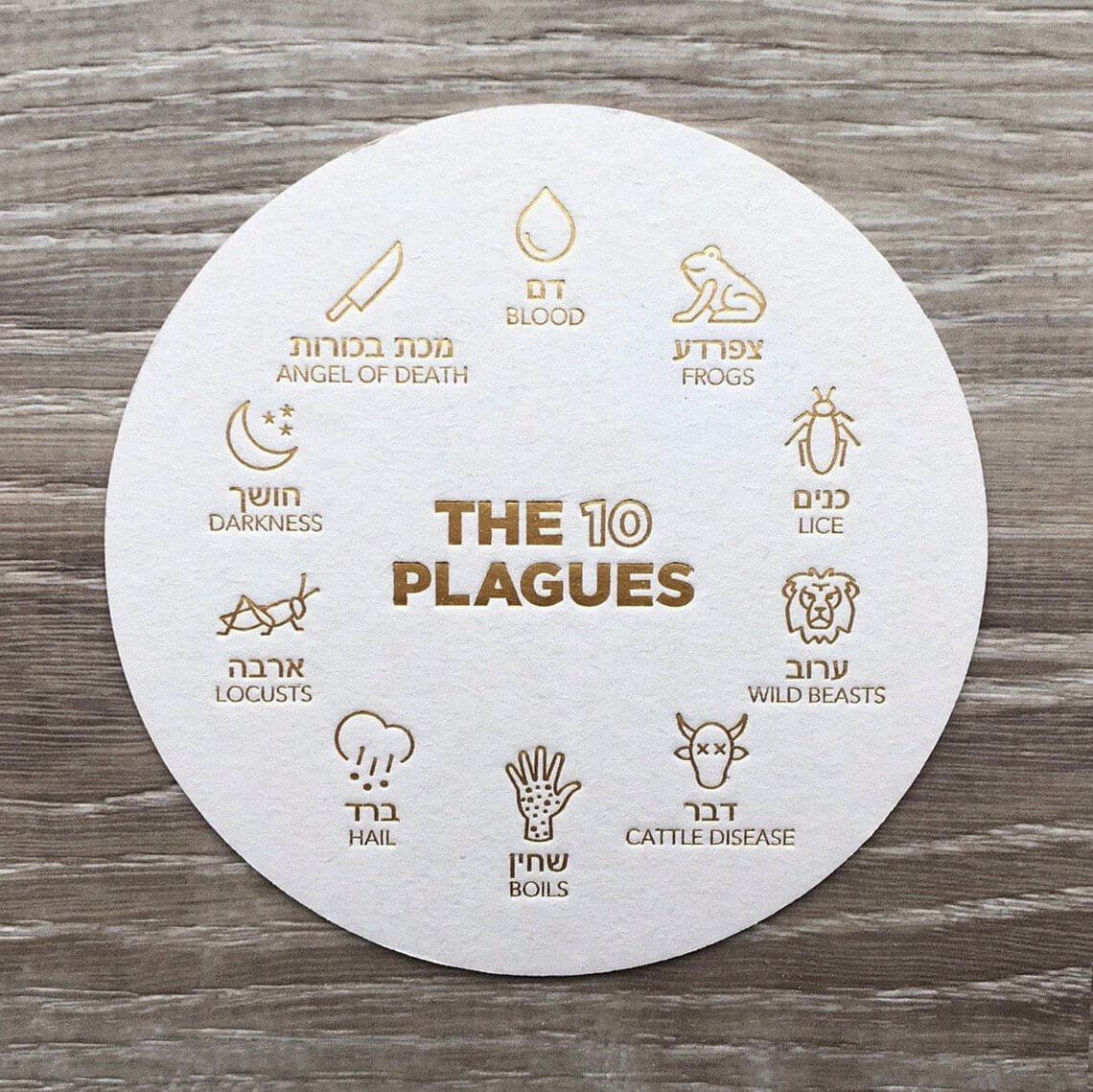 Matanote Stationery - Gold 10 Plagues Passover Coasters, Set of 18 - ModernTribe