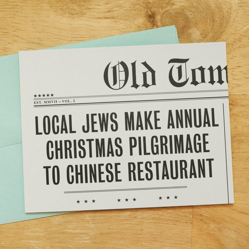Old Tom Foolery Card Local Jews Make Annual Christmas Pilgrimage To Chinese Restaurant! Hanukkah Card- Set of 6