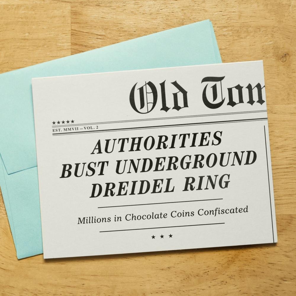Old Tom Foolery - Authorities Bust Underground Dreidel Ring! Hanukkah Card - Set of 6 - ModernTribe
