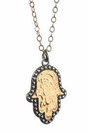 Alef Bet Necklaces Sterling Silver Two-Tone Hamsa on Gold Chain
