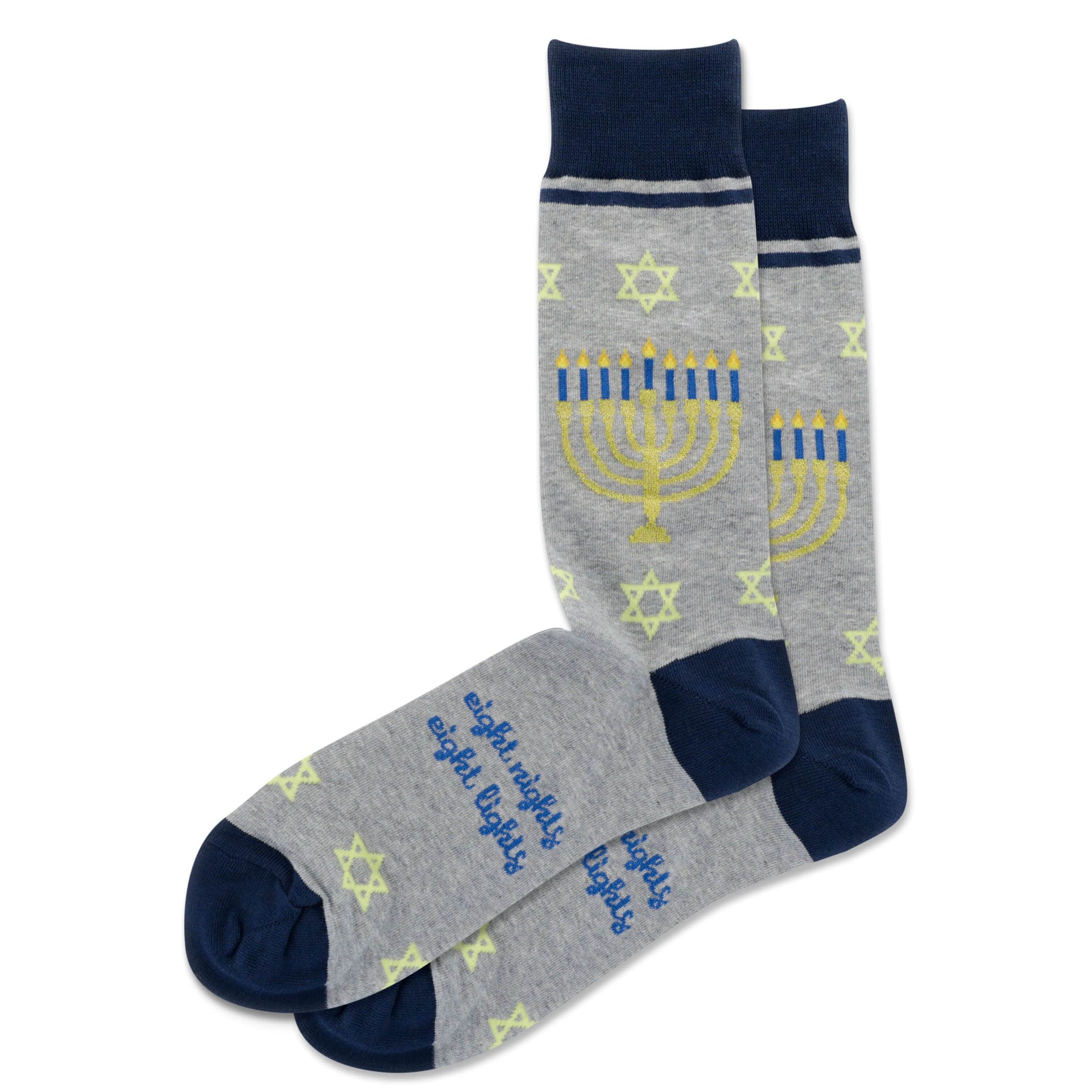 Hot Sox Socks Gray / One Size Men's Menorah Eight Nights Eight Lights Crew Socks