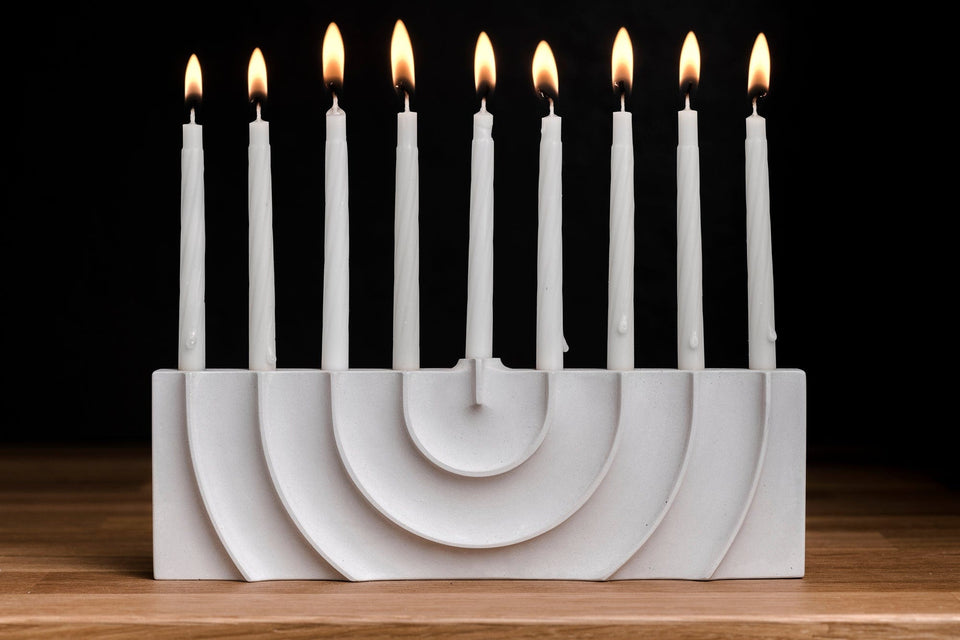 Logifaces - Hand - Poured Rippled Concrete Hanukkah Menorah - Gray - ModernTribe