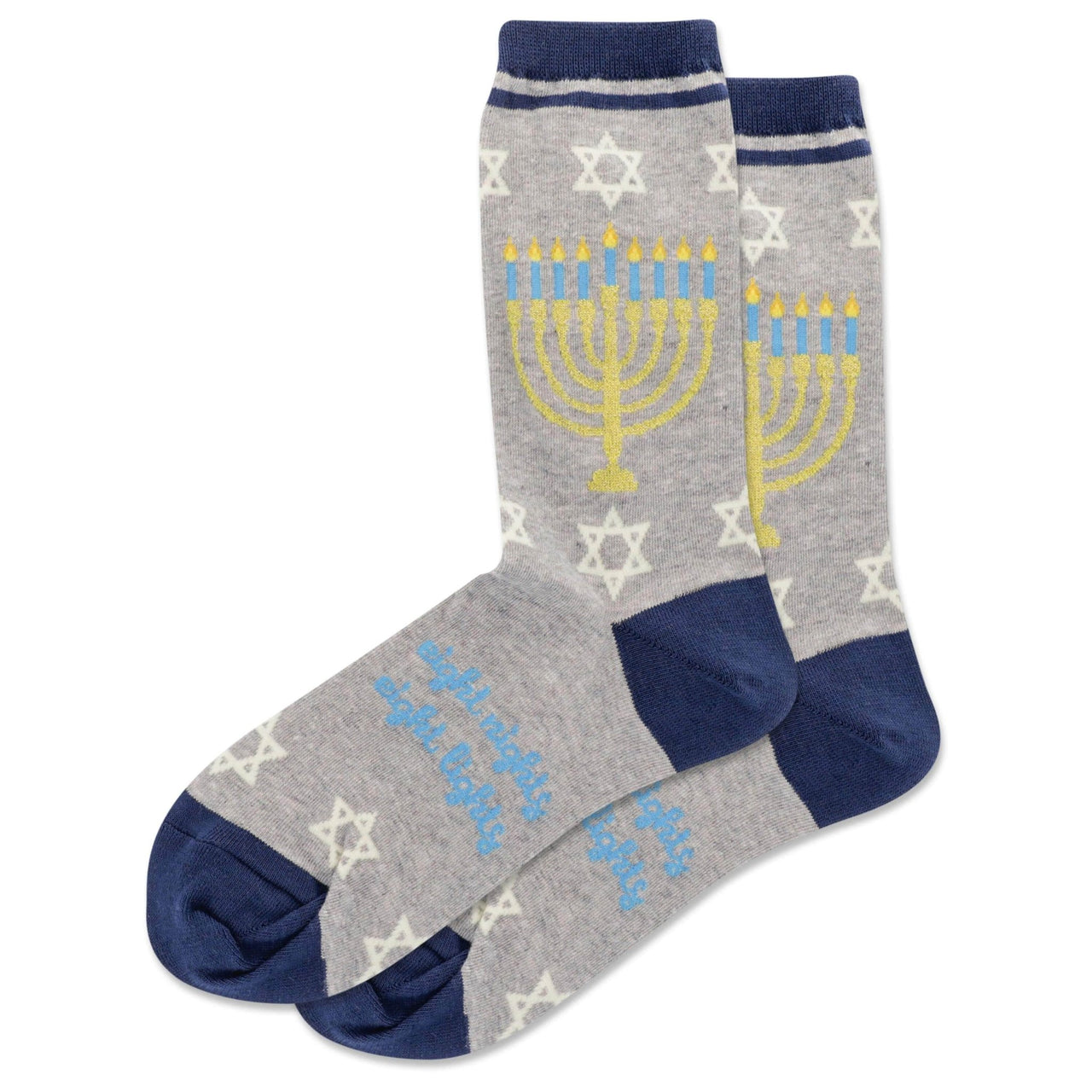 Hot Sox - Women's Menorah Eight Nights Eight Lights Crew Socks - Gray - ModernTribe