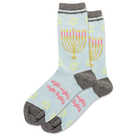 Women's Menorah Eight Nights Eight Lights Crew Socks - Blue