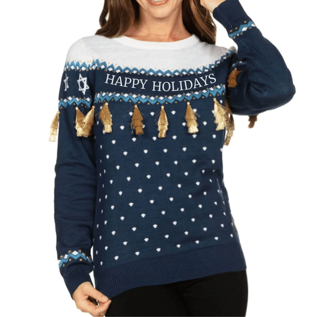 Tipsy Elves - Women's Happy Holidays Tassel Sweater by Tipsy Elves (Size XL) - ModernTribe
