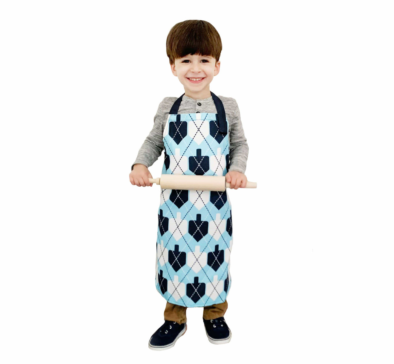 Midrash Manicures - Kids Hanukkah Dreidel Argyle Apron - ModernTribe