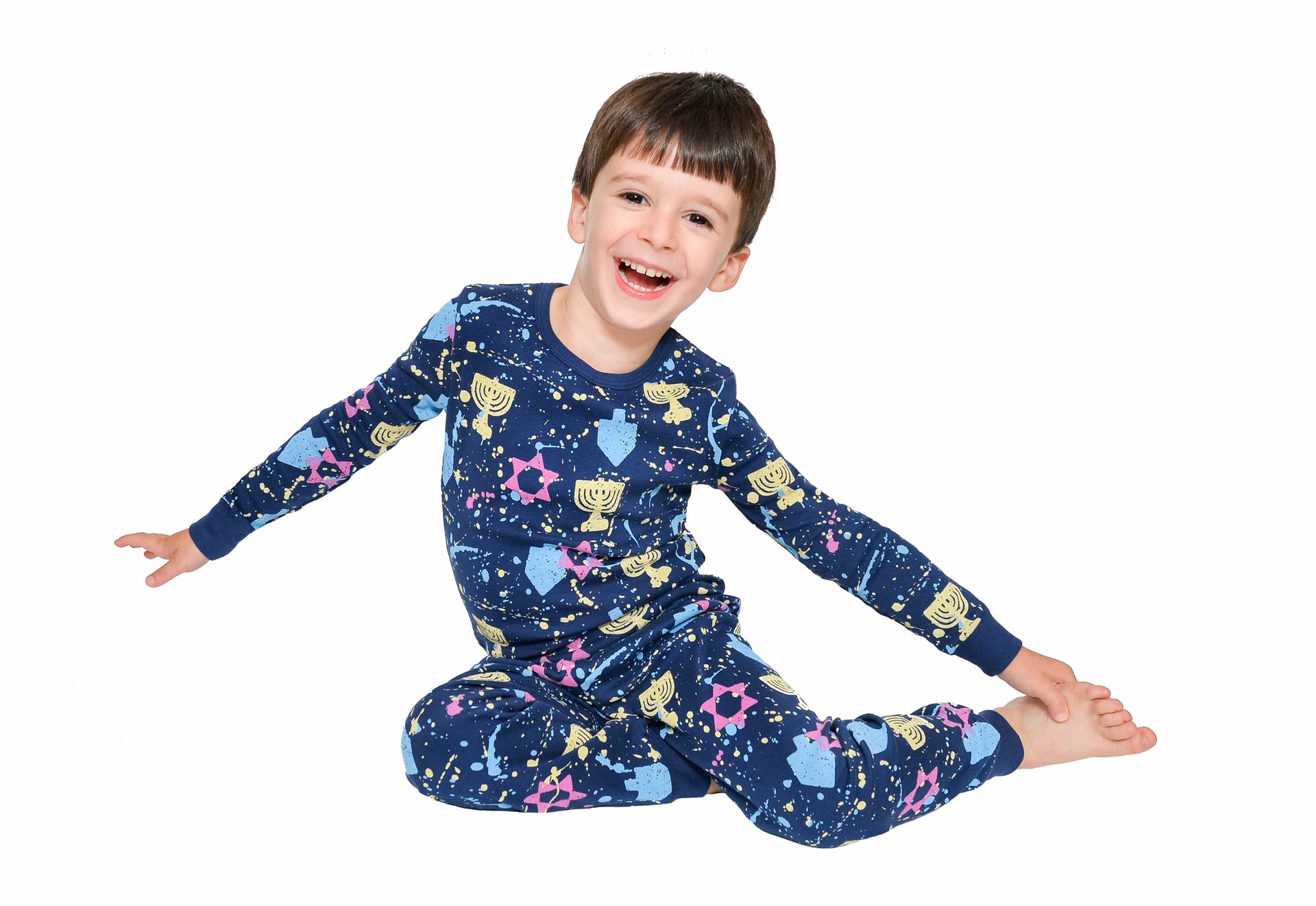 Sara's Prints Pajamas Hanukkah Splatter Paint Pajamas, Kids Unisex Sizes 2T - 12