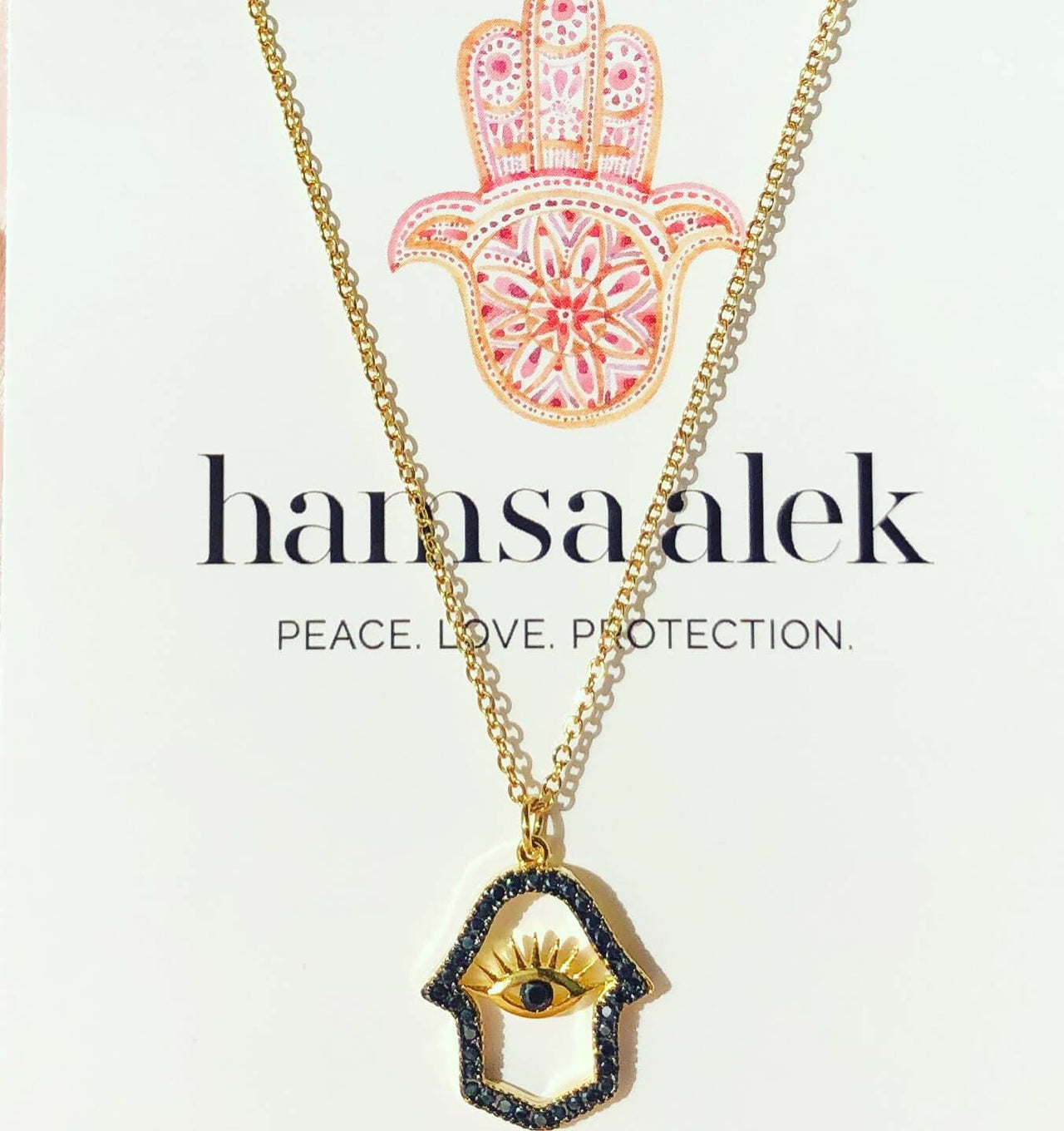 Hamsa Alek - Jeweled Noir Evil Eye Hamsa Necklace - ModernTribe