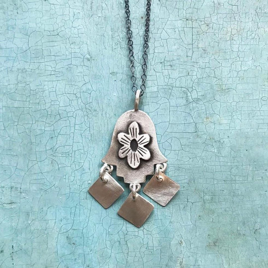 Folklorica Hamsa Sterling Silver Necklace by Emily Rosenfeld