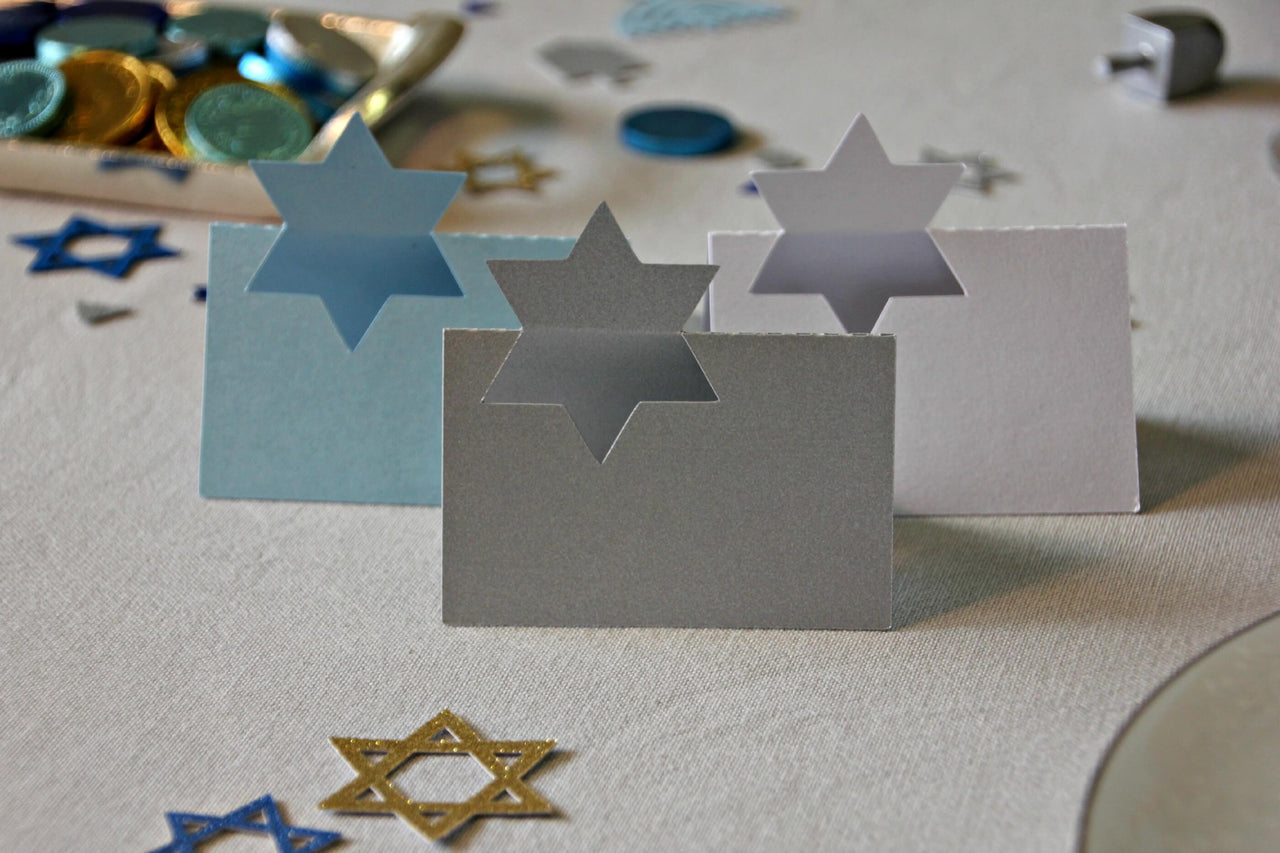 Star of David Place Cards, Blue or Silver - Set of 10