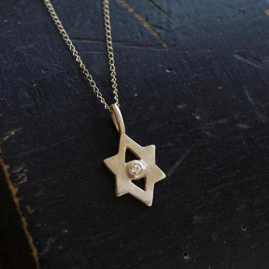 14k Gold Tiny Star of David Amulet by Emily Rosenfeld - Diamond or Gemstone