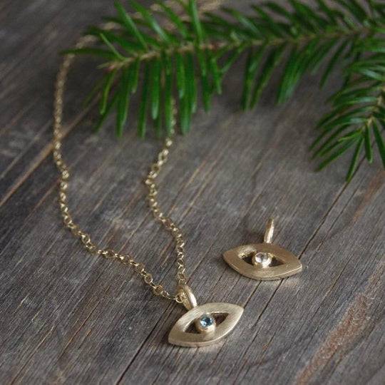 Tiny Evil Eye Sterling Silver Amulet by Emily Rosenfeld - Choice of Gem