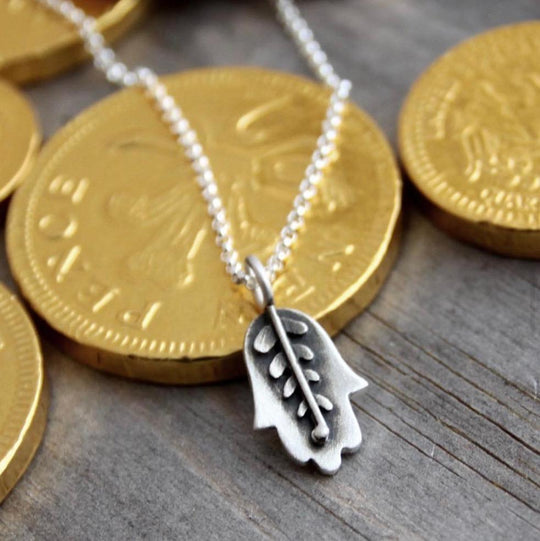 Botanical Hamsa Sterling Silver Necklace by Emily Rosenfeld
