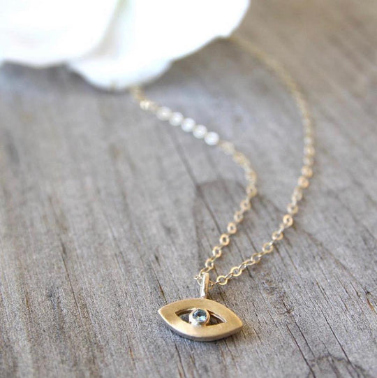 14k Gold Tiny Evil Eye Necklace by Emily Rosenfeld
