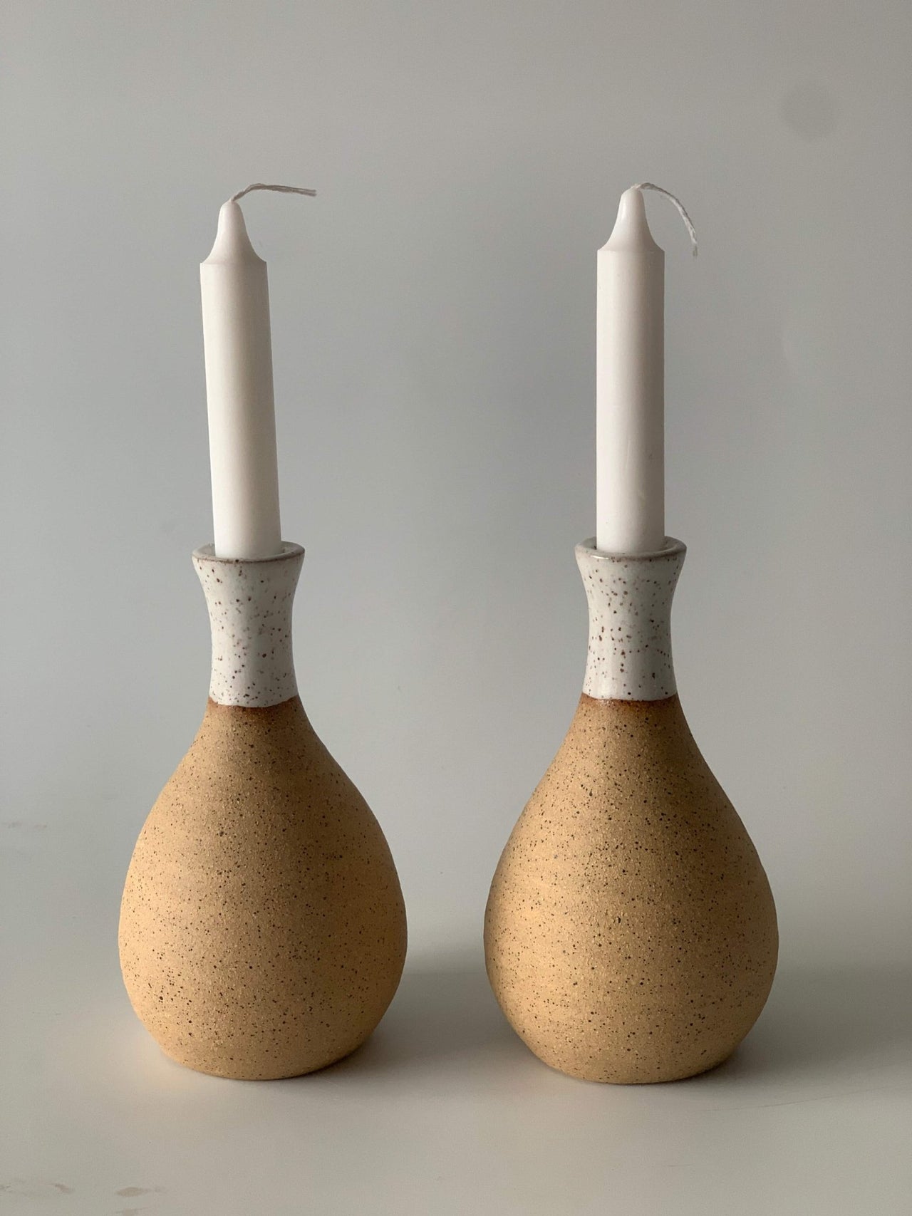 Rachael Pots - Ceramic Shabbat Candlesticks by Rachael Pots - Nude and White - ModernTribe