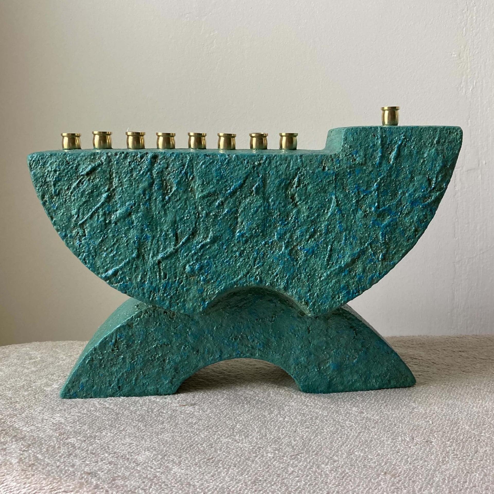 Laura Kastin Menorahs Stoneware Ceramic Menorah - Turquoise