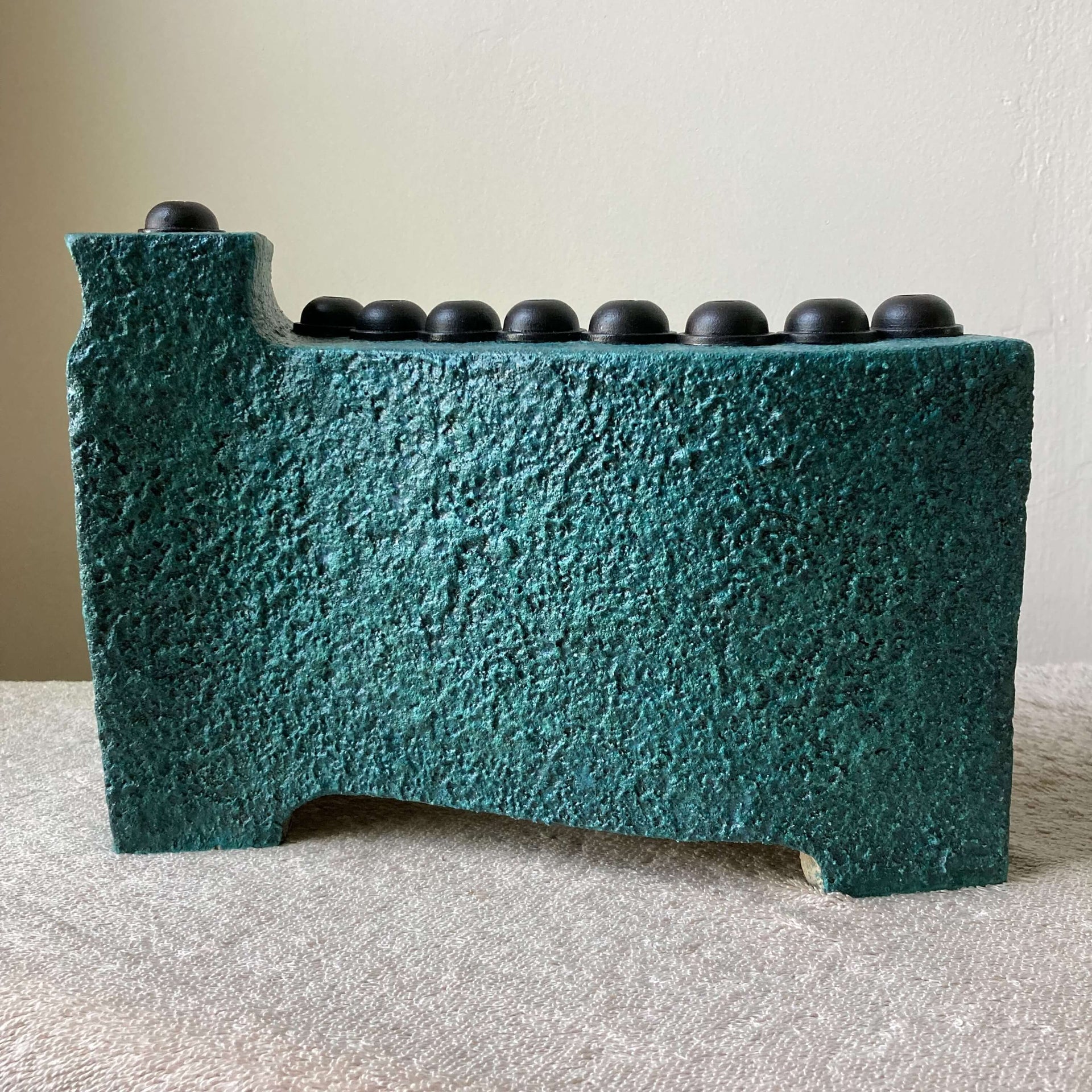 Laura Kastin Ceramics Menorahs Stoneware and Wrought Iron Ceramic Menorah - Turquoise